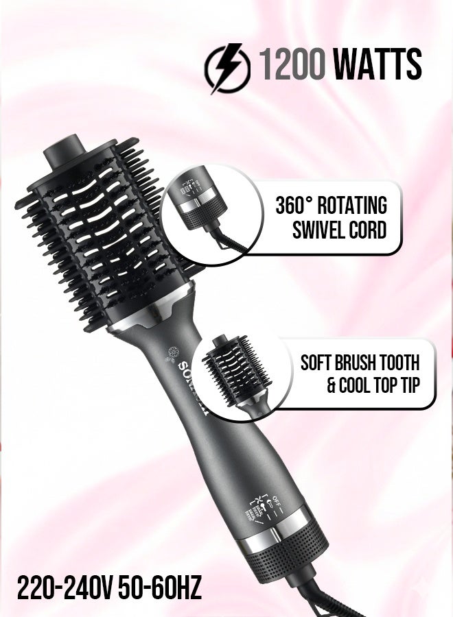 SONASHI 3-in-1 Hot Air Brush with Ceramic Oval Barrel| LED Straightener Indicator & PTC Fast-Heat Comb | 2 Heat & 2 Speed Settings | 1200W DC Motor | 360° Swivel Cord & Soft Brush Bristles for Smooth, Voluminous Styling SHS-2094 Black - Image 5