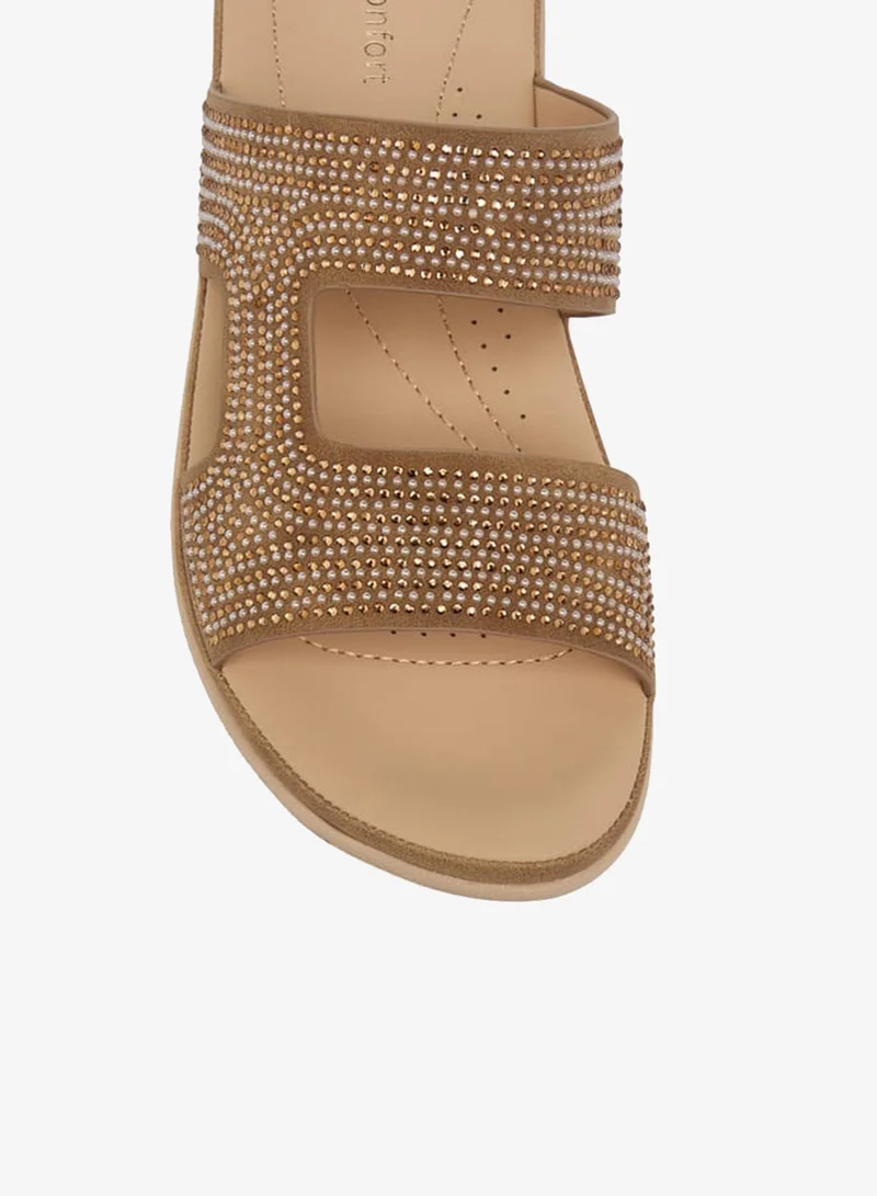 Le Confort TAUPE Women's Embellished Slip-On Strap Sandals for Women | Best Price UAE