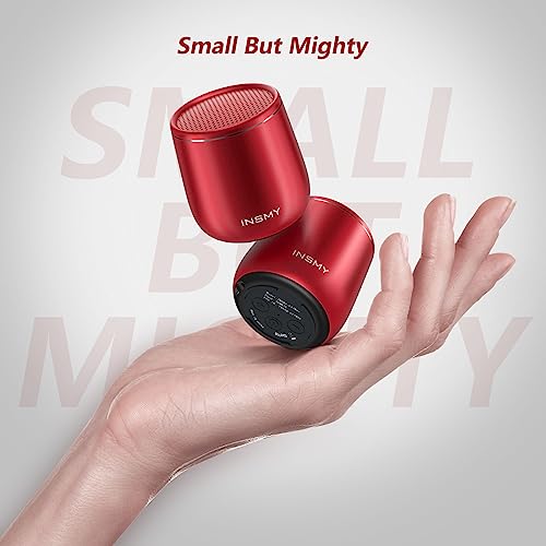 INSMY Small Bluetooth Speaker, Waterproof Mini Portable Wireless Speaker, Punchy Bass Rich Audio Stereo Pairing, Handheld Pocket Size, Built in Mic for Hiking Biking Gift Laptop Tablet (Red) - Image 2