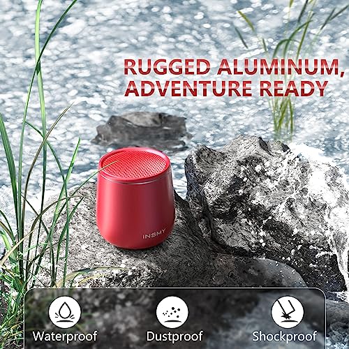 INSMY Small Bluetooth Speaker, Waterproof Mini Portable Wireless Speaker, Punchy Bass Rich Audio Stereo Pairing, Handheld Pocket Size, Built in Mic for Hiking Biking Gift Laptop Tablet (Red) - Image 3