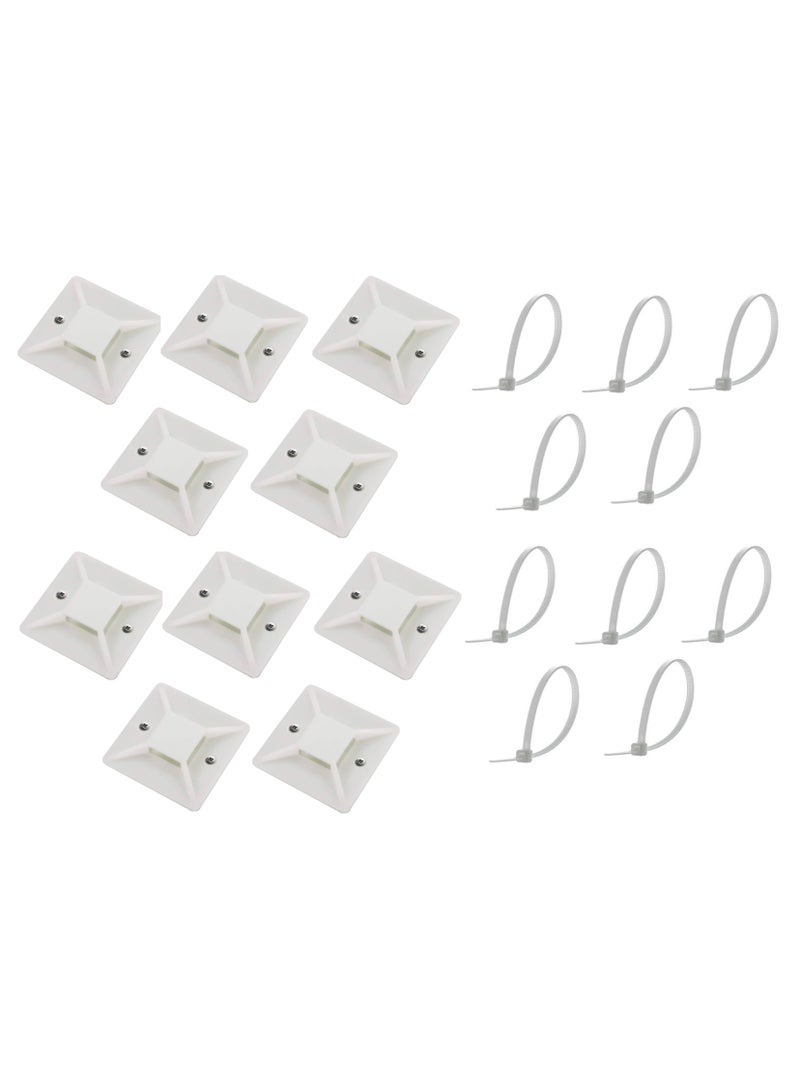 Cable Tie Bases 25mm x 25mm 10pcs + Nylon Cable Ties 10pcs 100mm - Image 1