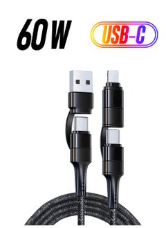 USB C Multi Charging Cable, 4FT 60W 4-in-1 USB C to Multi Charging Cable Combo, IP/Type C/USB A Ports Fast Charging Cord, for Laptop/Tablet/Phone and More
