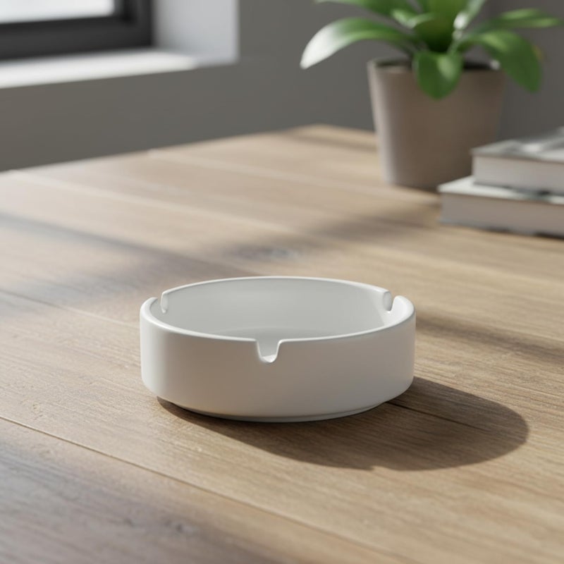 Sunnex Orion Whiteware Porcelain Ashtray Round Ceramic Ashtrays for Cigarettes Ashtray Indoor or Outdoor Use Ceramic Ash Holder for Smokers Ashtray for Home Office 10 x 3 cm (White) - Image 2