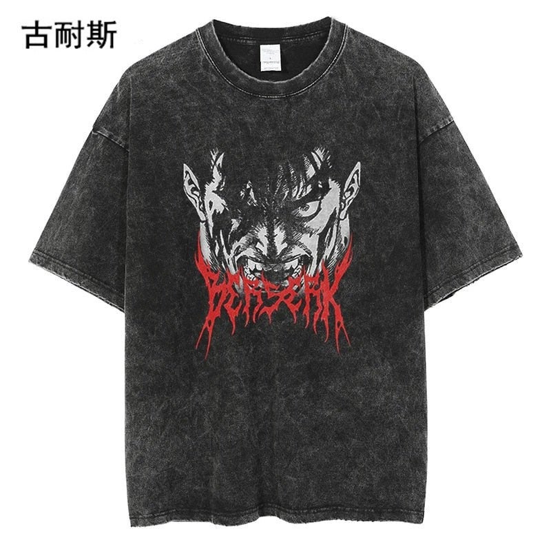 American Street Washed Old Cartoon Animation Printing Lazada Short-Sleeved T-Shirt Heavy - Image 1