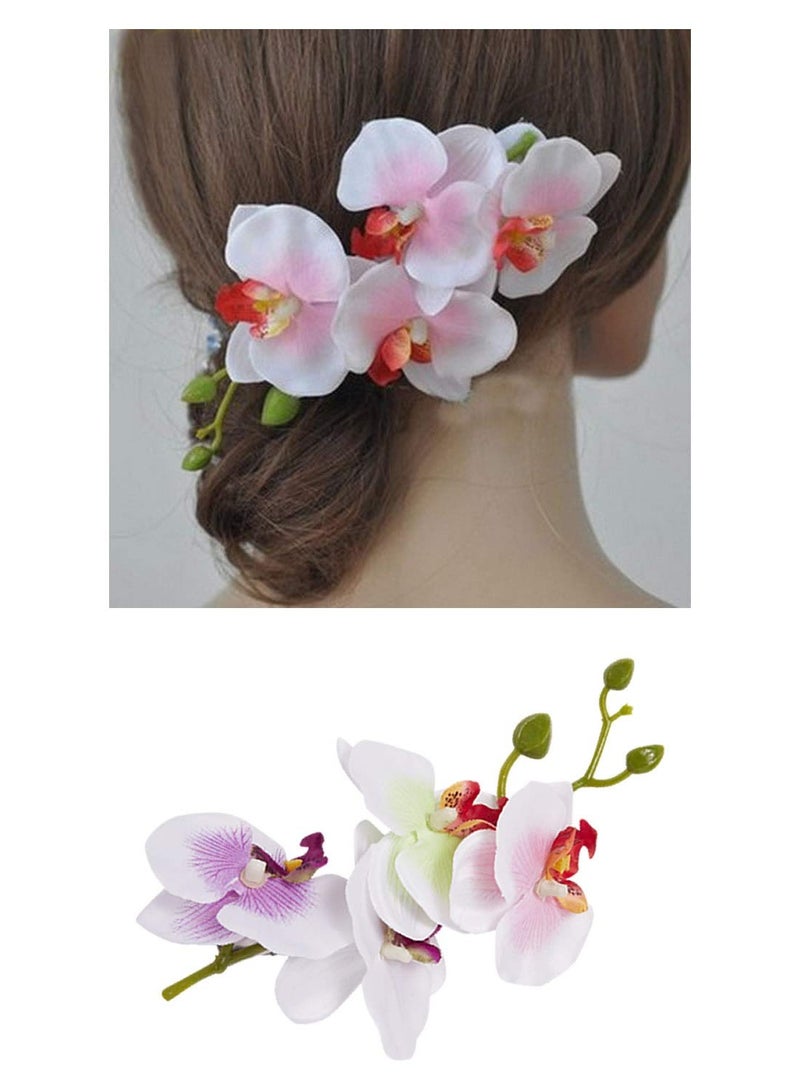 SYOSI Butterfly Orchid Hair Clips 4 Pack Artificial Orchid Flower Hair Clips Barrettes Clamps With Alligator Brooch Pins Tropical Hair for Summer Vacations and Special Occasions - Image 5
