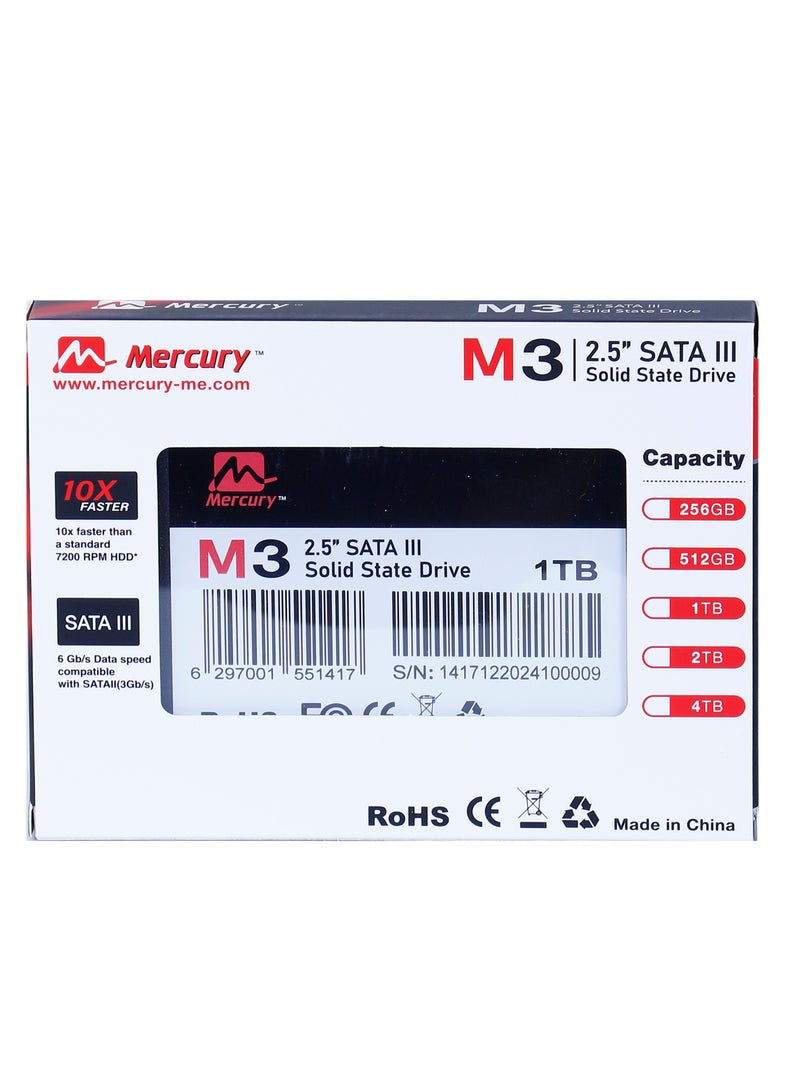 Mercury SSD M3-Series 2.5" SATA III - 3D NAND/SATA III 6 Gb/s SATA II 3 Gb/s,Up to 550MB/s read speed,520MB/s write speed (M3-1TB) - Image 2