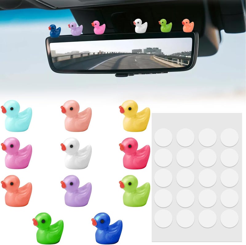 ecocstm 11 PCS Cute Duck Dashboard Decorations, Solid Color Duck Car Accessories, Rearview Mirror Adhesive Ornaments, Fun Duck Car Interior Decor, Car Decorations Interior Gulf climate fit - Image 1