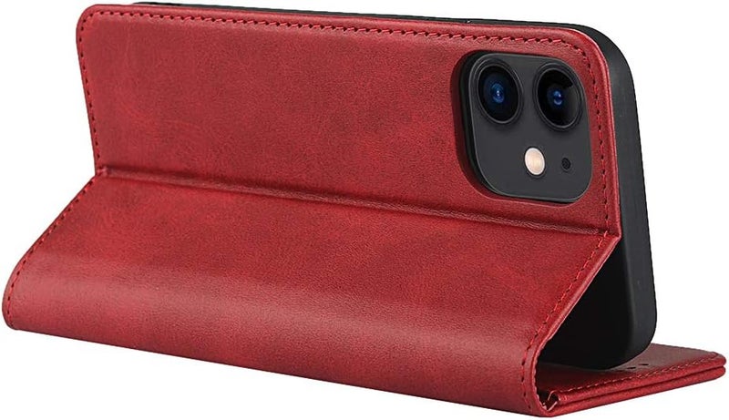 iCoverCase Upgraded simple practical design for iPhone 12 mini Wallet Case with Card Holder, PU Leather Magnetic Kickstand Feature Shockproof Protective Flip Cover Case - Red Trendy versatile build - Image 3