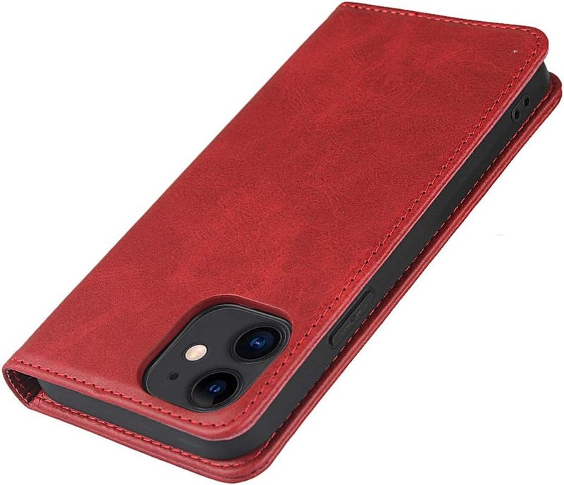 iCoverCase Upgraded simple practical design for iPhone 12 mini Wallet Case with Card Holder, PU Leather Magnetic Kickstand Feature Shockproof Protective Flip Cover Case - Red Trendy versatile build - Image 4