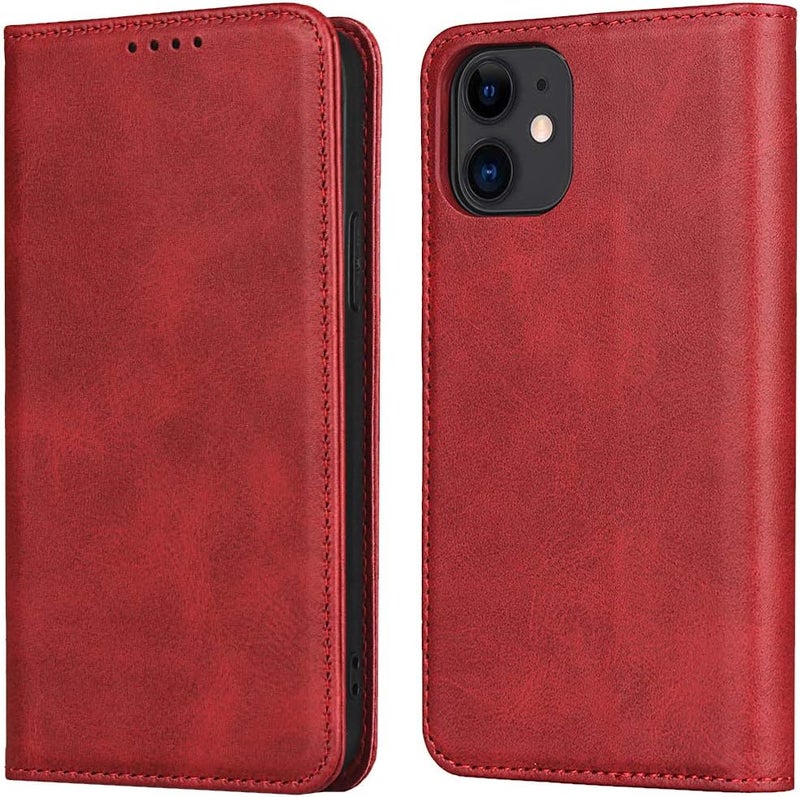 iCoverCase Upgraded simple practical design for iPhone 12 mini Wallet Case with Card Holder, PU Leather Magnetic Kickstand Feature Shockproof Protective Flip Cover Case - Red Trendy versatile build - Image 1