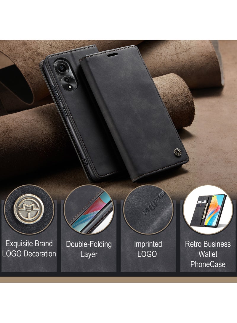 CaseMe Oppo A78 4G Wallet Case Book Folding Flip Folio Case with Magnetic Kickstand Card Slots Protective Cover - Black - Image 5