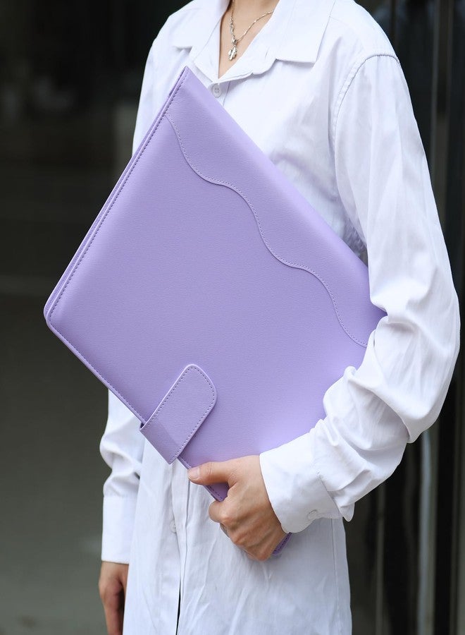 Wonderpool A4 PU Leather 4 Ring Holder Writing Portfolio Multi Document Case with Removable Binder Clipboard and Functional Pocket for Organizer Office Travel School (Purple) - Image 5