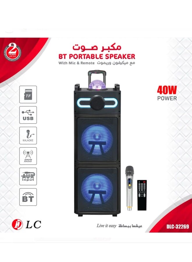 DLC Portable Speaker With 40W BT/FM/USB/TF/AUX, TWS Wireless Mic And Remote DLC-32269 