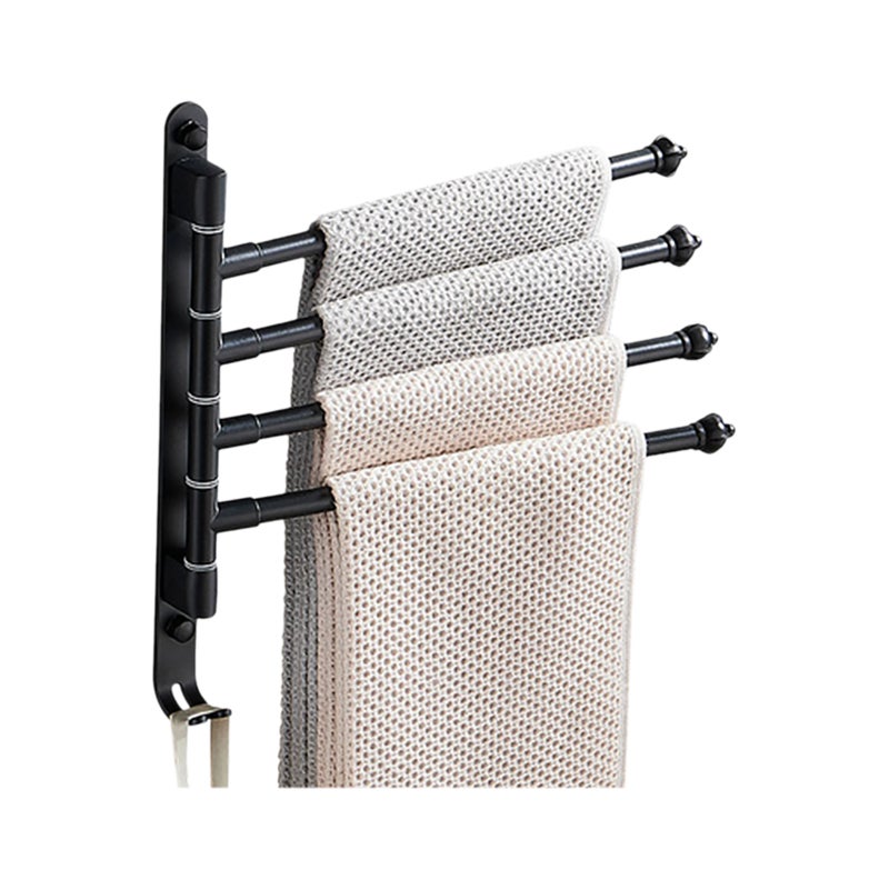 Swivel Out Towel Racks with Hooks 4-Bars Foldable Arms Bath Towel Hanger Wall Mount Towel Bar Aluminum Towel Holder Organizer for Bathroom Kitchen - Image 1
