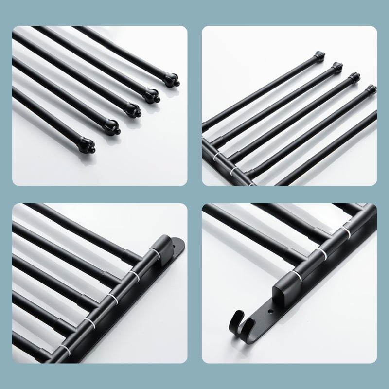 Swivel Out Towel Racks with Hooks 4-Bars Foldable Arms Bath Towel Hanger Wall Mount Towel Bar Aluminum Towel Holder Organizer for Bathroom Kitchen - Image 3