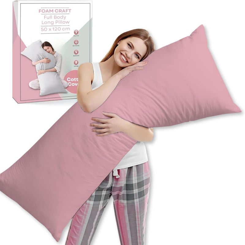 FOAM CRAFT® Full Body Long Pillow with Cotton Cover - Pink, 50 x 120 cm - Image 1
