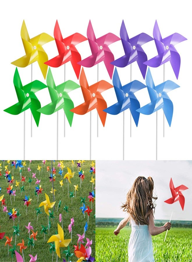 Tsocent 100 Pcs Pinwheels, 10 Mixed Colors Toy Wind Spinners and Party Favors Gifts for Kids, Outdoor Decorational Pinwheels for Yard and Garden - Image 1