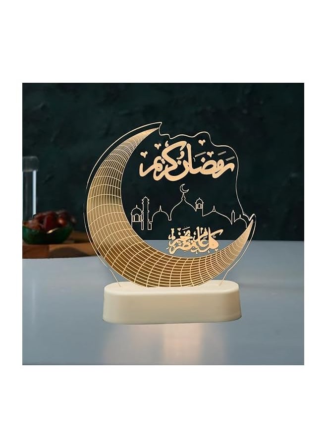The Bros Ramadan Kareem Crescent Stand, a versatile decor piece perfect for any room. Battery-operated, it's ideal for Ramadan, Eid & house warmings. Spread joy with its warm glow & timeless design.  - Image 1