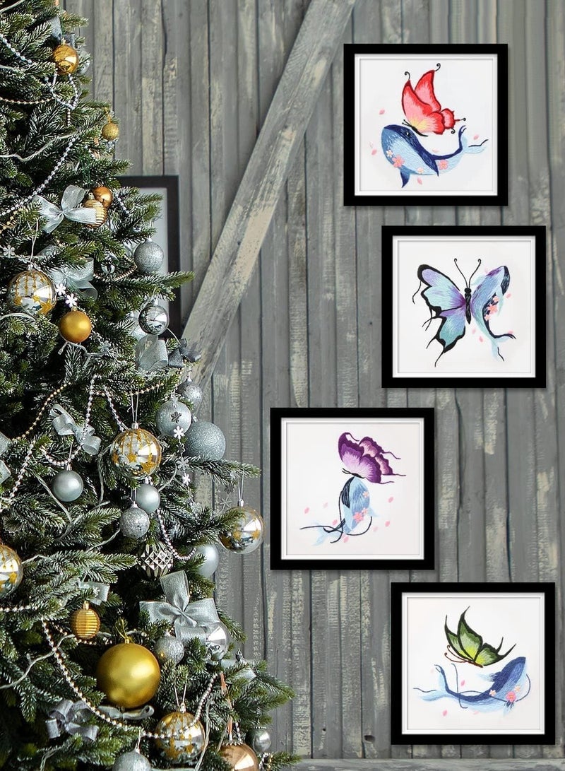 مجموعة أدوات ممارسة تطريز للمبتدئين، مجموعة تطريز الحوت الفراشي للمبتدئين تشمل قماش التطريز والأطر والخيوط لمحبي الحرف اليدوية مع تقنيات مهارات التطريز 4 مجموعات - Image 5