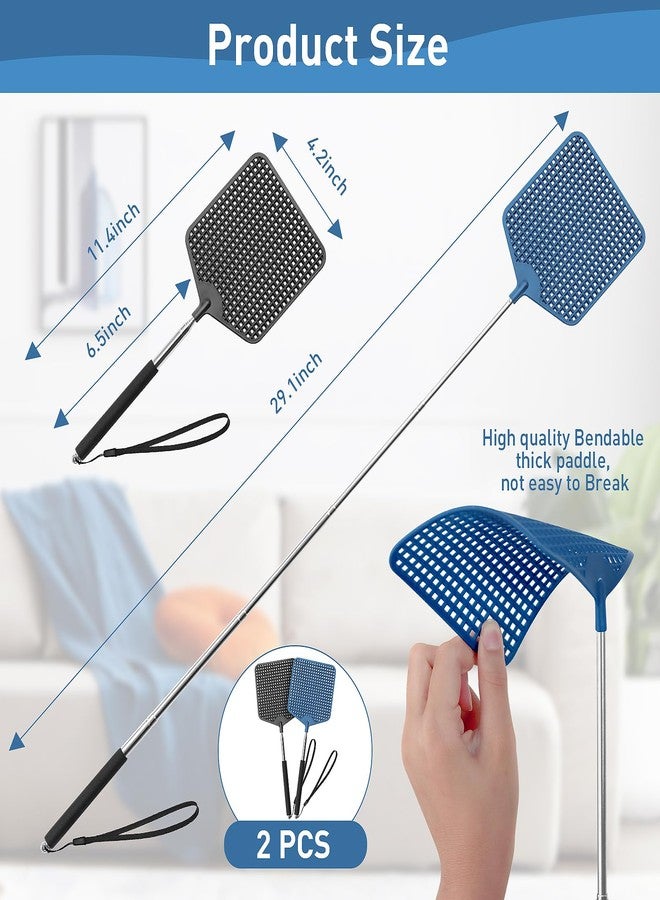 HDAJY Telescopic Fly Swatters 2 Pack, Upgrade Plastic Flyswatter, Fly Swatter Heavy Duty for Indoor, Outdoor, Classroom, Stainless Steel Handle（Black, Blue） - Image 3
