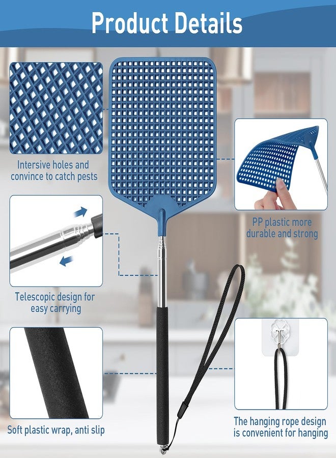 HDAJY Telescopic Fly Swatters 2 Pack, Upgrade Plastic Flyswatter, Fly Swatter Heavy Duty for Indoor, Outdoor, Classroom, Stainless Steel Handle（Black, Blue） - Image 2