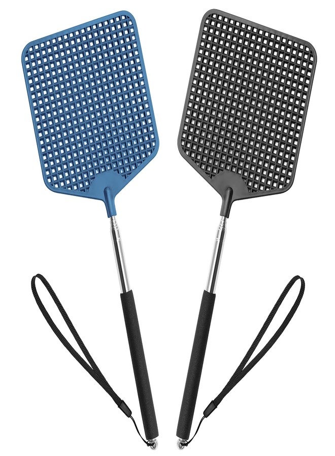 HDAJY Telescopic Fly Swatters 2 Pack, Upgrade Plastic Flyswatter, Fly Swatter Heavy Duty for Indoor, Outdoor, Classroom, Stainless Steel Handle（Black, Blue） - Image 1