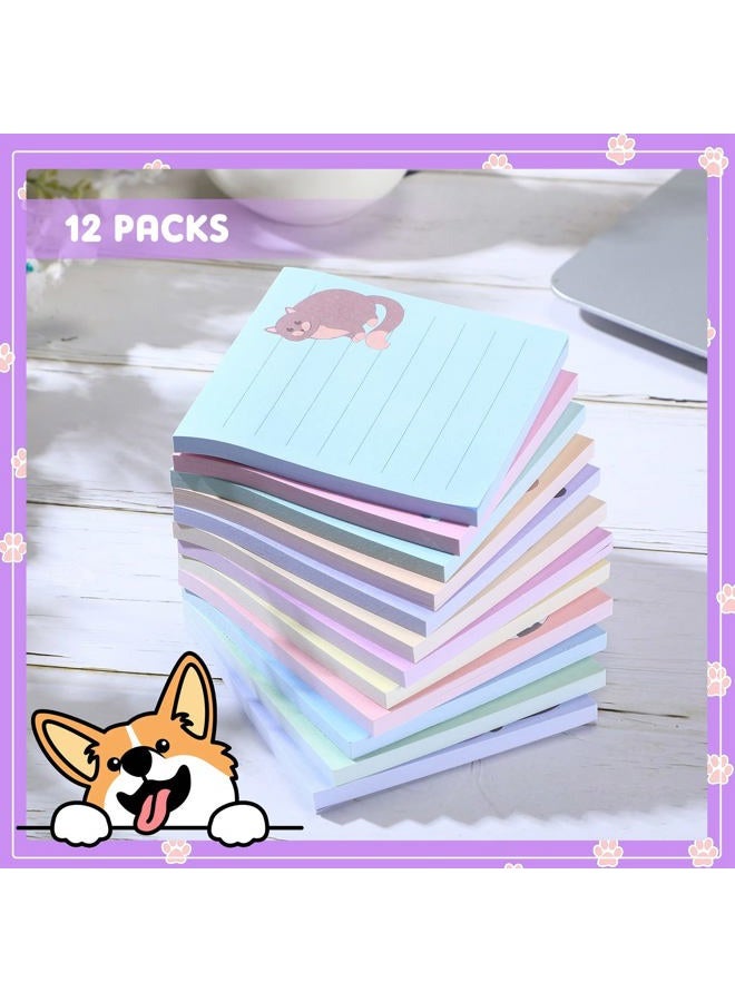 Handepo 12 Pack Cat Sticky Notes Small to Do List Notepad Funny Cute Kitty Cat Theme Memo Pads for Office School, 600 Sheets in Total(Light Colors,Cute Cat) - Image 4