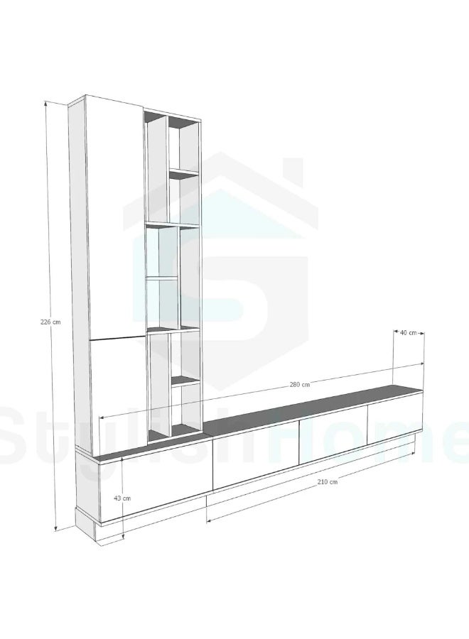 Stylish Home Beige EX TV wall table, 4 pieces, including shelves and lighting - model 61 40x280x226 cm - Image 4