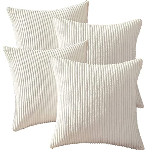 Guffaw / Corduroy/Stripped/Luxury 340 TC Cushion Covers Standard Size 16"X16" Inches (Creamy Cheese, 4) - Image 1