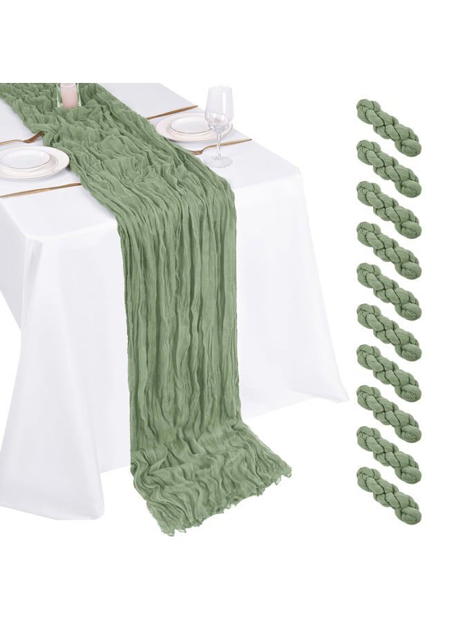 Beautane 10 Pack Sage Green Cheesecloth Table Runner 17x108 Inch Boho Gauze Cheese Cloth Table Runners for Wedding Party Baby Shower Birthday Home Decor - Image 1