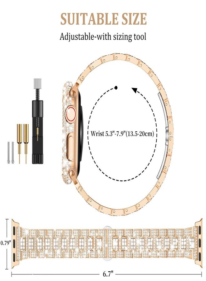 Mosonio Compatible with Bling Apple Watch Band Women 40mm 44mm 41mm 45mm with Shiny Metal Case, Full Sparking Luxury Diamond Bands and Cover Set, Cute Charming Strap for iWatch SE Series 9/8/7/6/5/4 - Image 3
