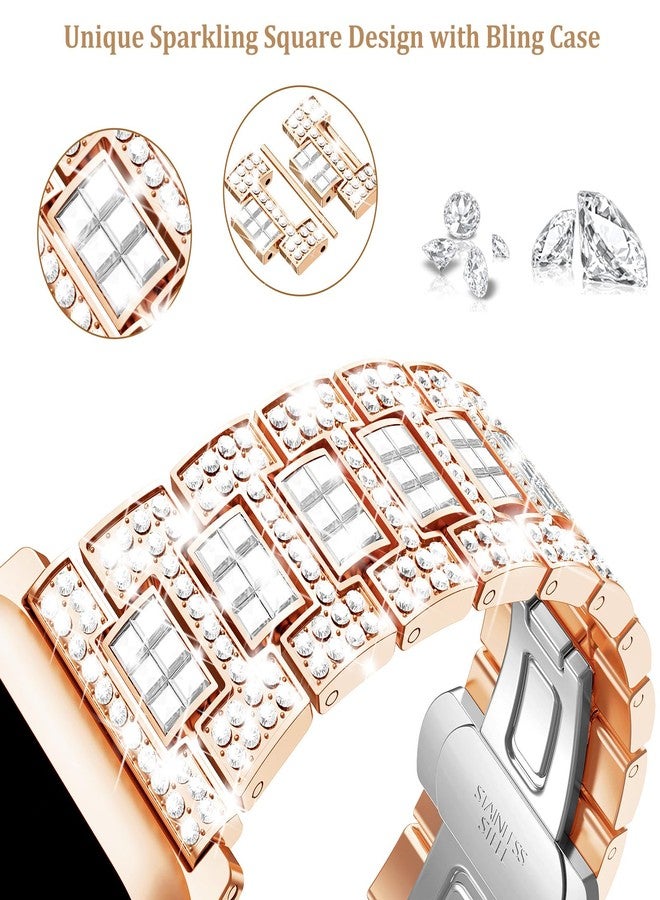Mosonio Compatible with Bling Apple Watch Band Women 40mm 44mm 41mm 45mm with Shiny Metal Case, Full Sparking Luxury Diamond Bands and Cover Set, Cute Charming Strap for iWatch SE Series 9/8/7/6/5/4 - Image 5