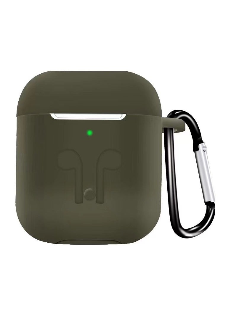 Home Clearance Sale AirPods Case Cover, Full Protective Silicone Skin Dust-Proof Designed for Apple AirPods Generation with Keychain, Front LED Visible, Olive Green  - Image 1