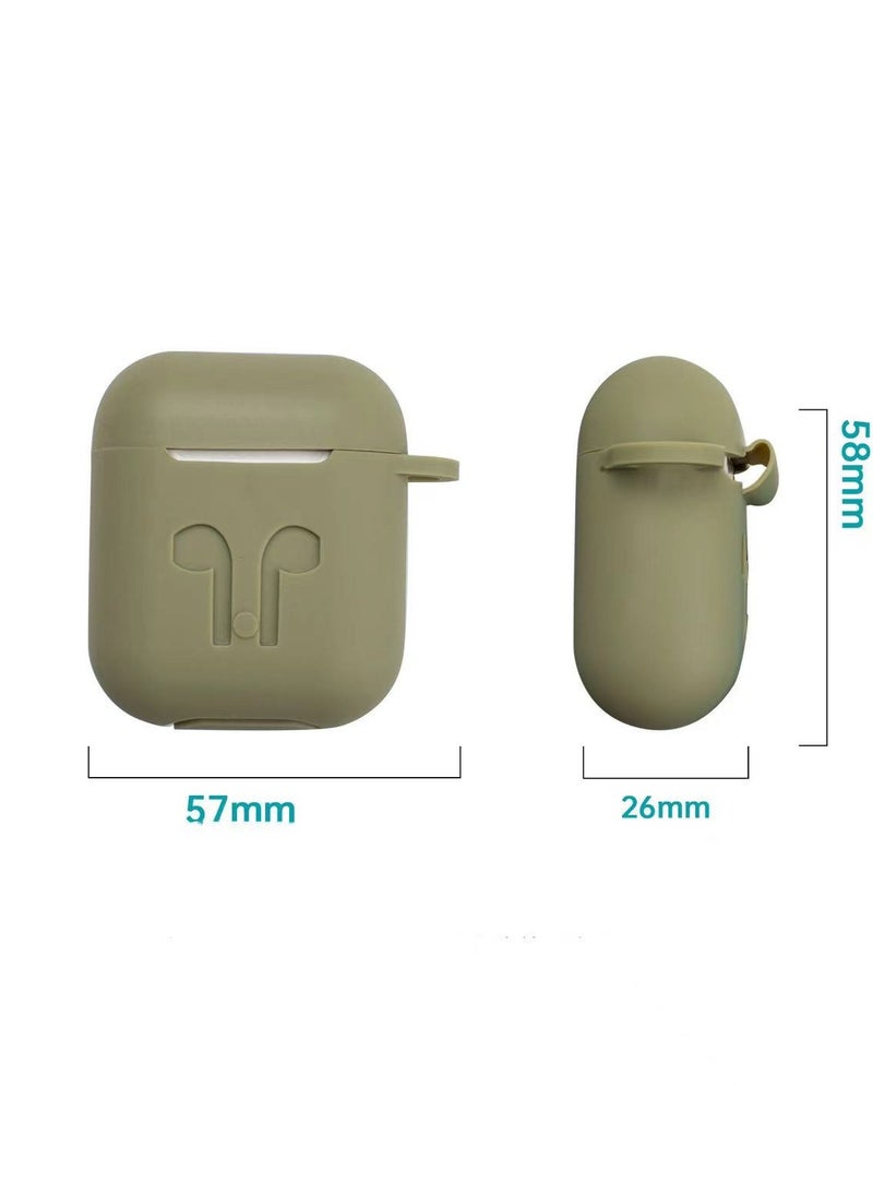 Home Clearance Sale AirPods Case Cover, Full Protective Silicone Skin Dust-Proof Designed for Apple AirPods Generation with Keychain, Front LED Visible, Olive Green  - Image 2