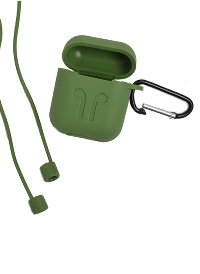Home Clearance Sale AirPods Case Cover, Full Protective Silicone Skin Dust-Proof Designed for Apple AirPods Generation with Keychain, Front LED Visible, Olive Green  - Image 3