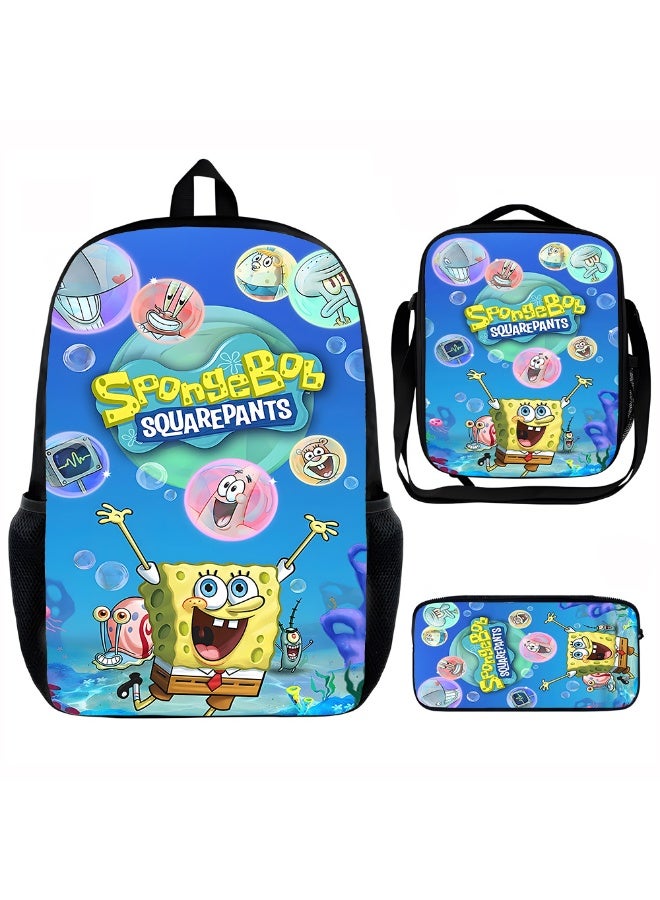 سبونج بوب سكوير بانتس سبونجبوب سكوير على ظهره مقلمة حقيبة الغداء ثلاث قطع دعوى الرجال والنساء الترفيه الرياضة حقيبة السفر طالب حقيبة المدرسة - Image 1