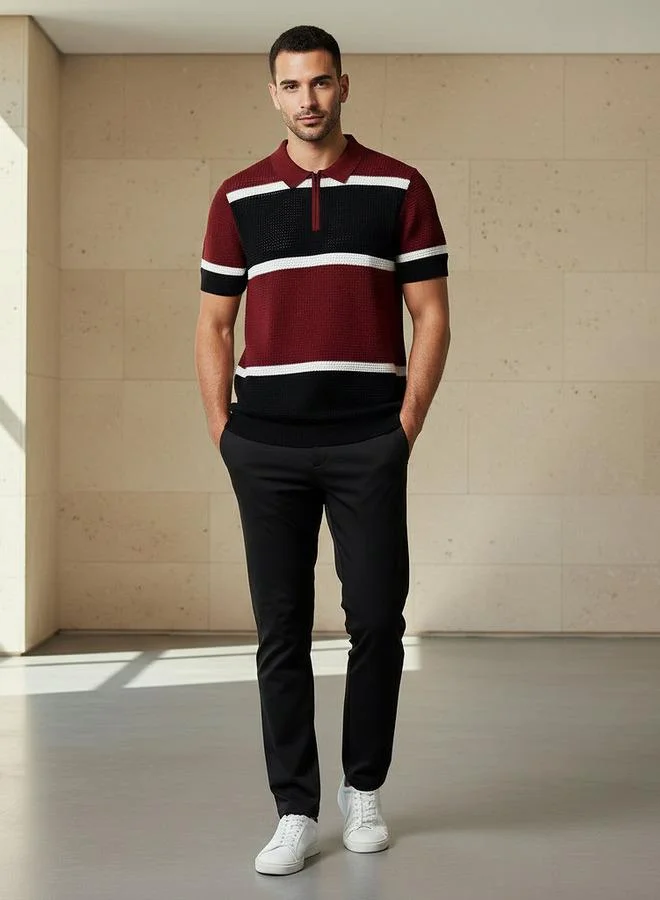 ايكونيك Iconic Men Short Sleeves Striped Polo T shirt