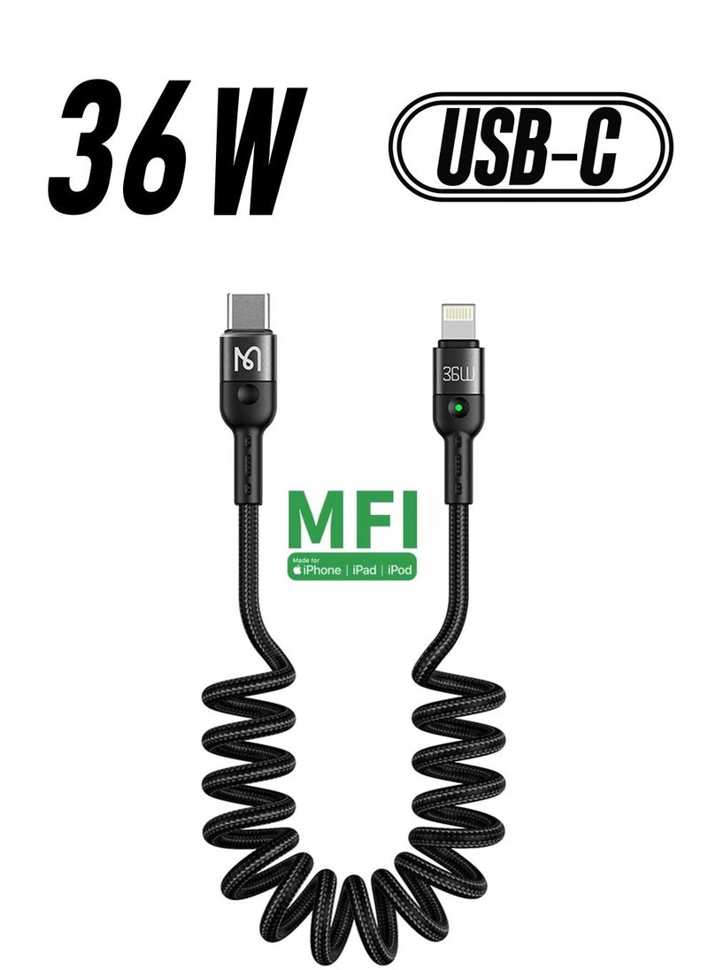 ELTRAZONE - USB-C to Lightning Cable (6ft, 36W) – Scalable Spring PD Type-C Charging Cable for iPhone and AirPods Pro - Image 1