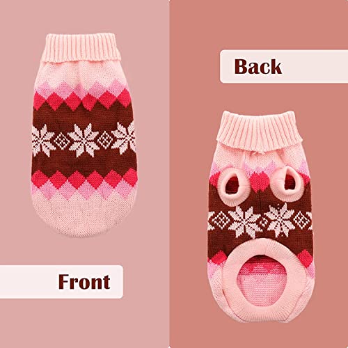 KUTKUT Turtleneck Knitwear Small Dog Sweater, Soft Comfortable Pet Knitwear Pullover For Shihtzu, Pug Etc, Argyle Style Weaved Pet Sweater Winter Dog Clothes (2Xl, Chest: 50Cm), Pink - Image 5