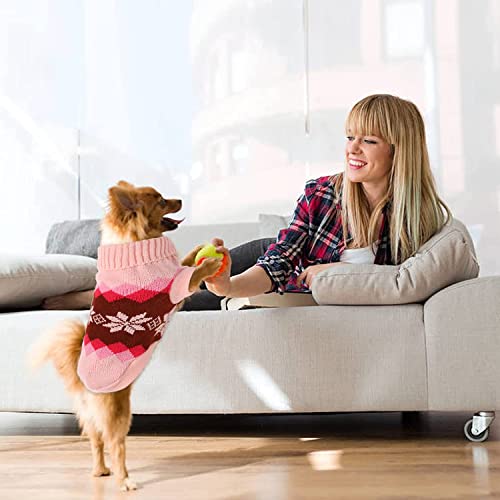 KUTKUT Turtleneck Knitwear Small Dog Sweater, Soft Comfortable Pet Knitwear Pullover For Shihtzu, Pug Etc, Argyle Style Weaved Pet Sweater Winter Dog Clothes (2Xl, Chest: 50Cm), Pink - Image 4
