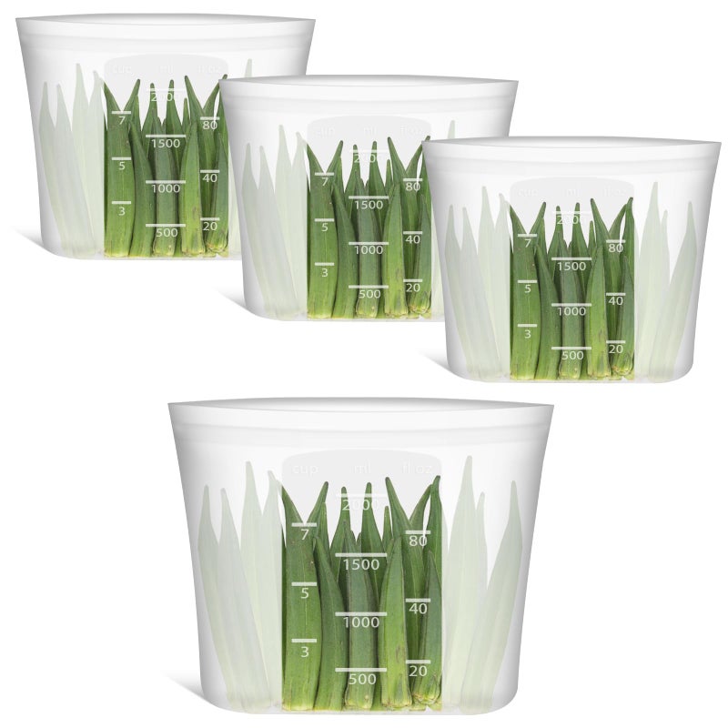 Annaklin Reusable Food Storage Bags Half-Gallon, 4 Pack 100% Silicone Food Storage Bags Stand-Up Wide-Mouth Zip-Lock for Large Items, 67 fl.oz/2000 ml, Freezer Microwave Oven Dishwasher Safe, Translucent - Image 1
