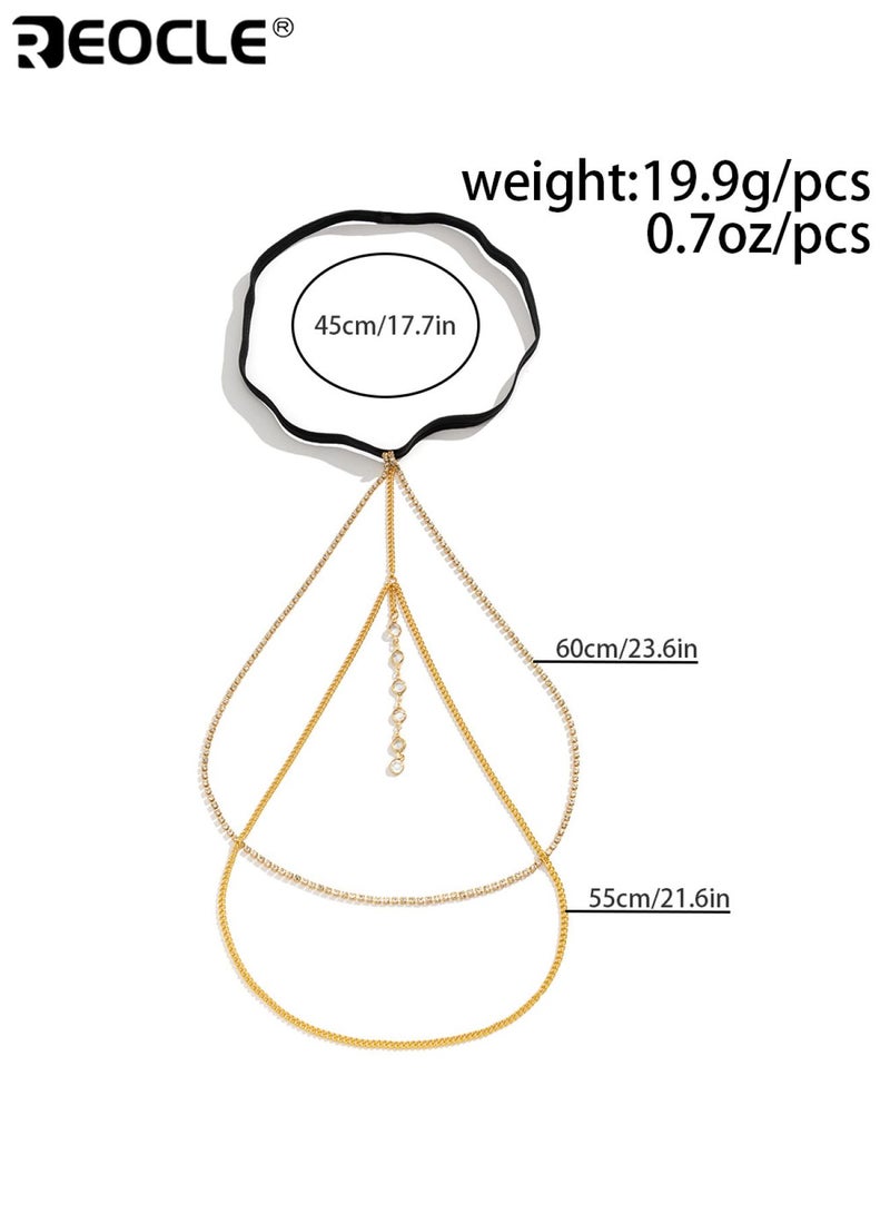 REOCLE Women's Thigh Chain Multi-Layered Rhinestone & Gold-Tone Waist-to-Thigh Draping Body Chain Adjustable Sparkling Festival & Party Body Jewelry - Image 5