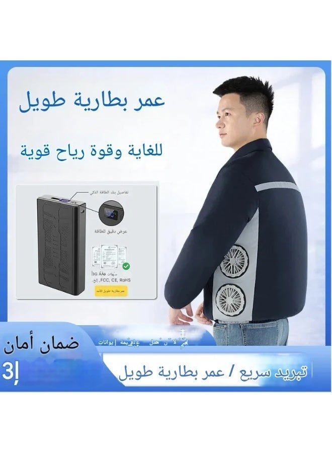 ملابس تكييف هواء بأربعة مراوح جانبية الخصر، ملابس عمل رجالية ونسائية مزودة بوظيفة التبريد، جاكيت بمقاسات كبيرة مزود بمروحة. - Image 4