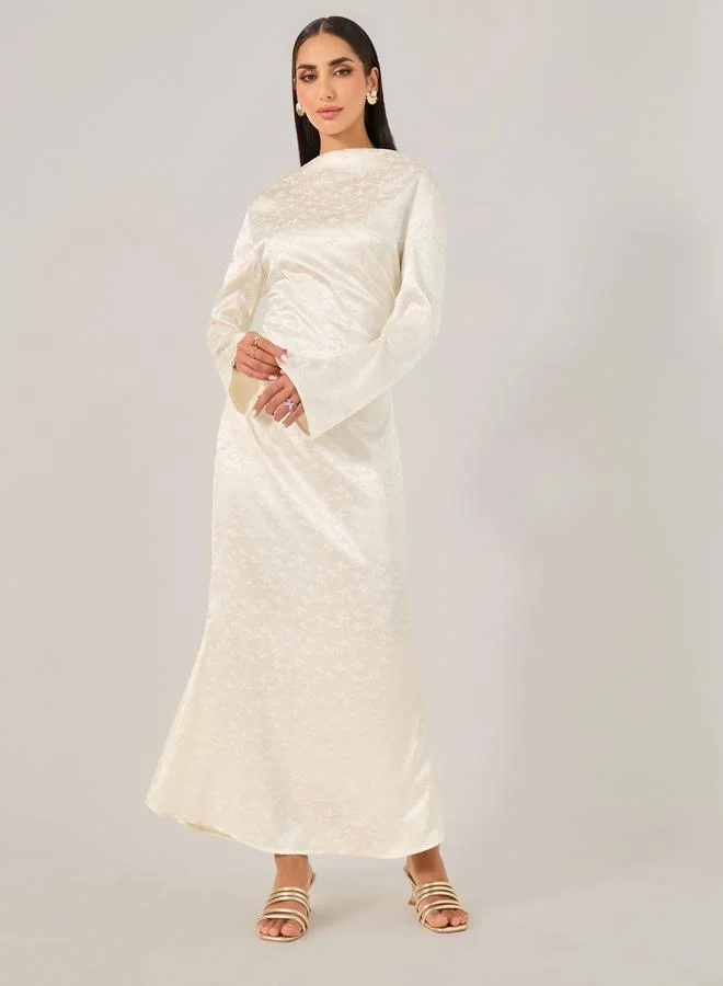 تايك تو Satin Bell Sleeve Boat Neck Maxi Dress
