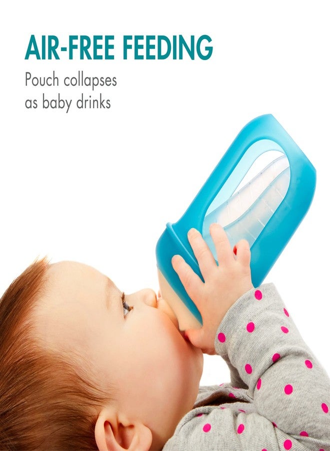 Boon Nursh Reusable Silicone Pouch Baby Bottles - Medium Flow Nipple - Silicone Baby Bottle Pouch and Nipple - Baby Feeding Essentials - Blue - 3-6 Months - 3 Count - 8 Ounce - Image 2