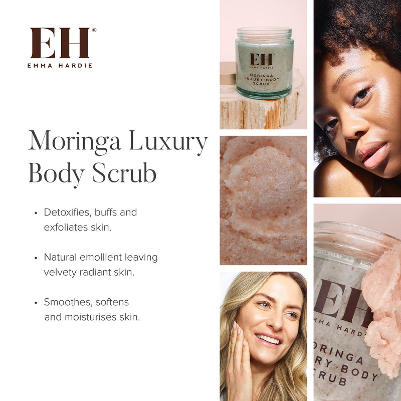 Emma Hardie 350g Moringa Luxury Body Scrub with Himalayan Pink Salt, Moringa and Sweet Almond Oil, Detoxifies and Exfoliates Skin, For All Skin Types, Vegan & Cruelty Free - Image 3