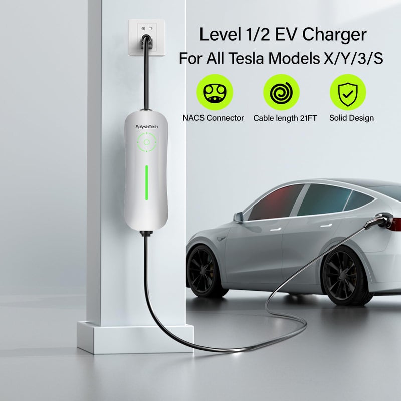 AplysiaTech Level 1/2 EV Tesla Charger,16A 120V/240V Tesla Home Charging Station, 21FT Cable NEMA 6-20 Plug NEMA 5-15 Adapter, NACS Connector, Travel Portable Wall Charger for Tesla Model Y/3/S/X - Image 4