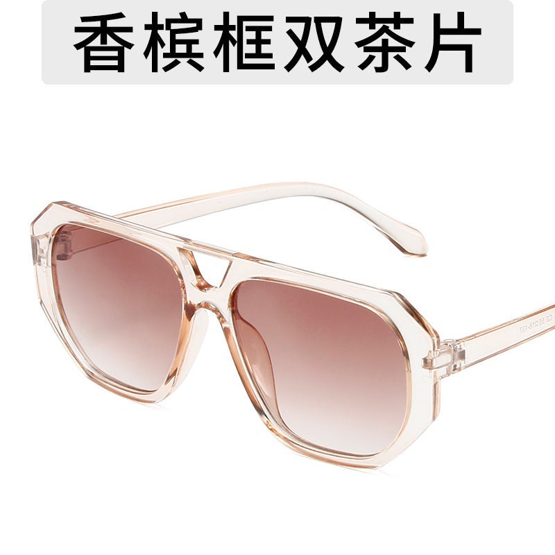 European and American Cross-border Trend Polygon Sunglasses PC Frame Personalized Ins Internet Celebrity Sunglasses Hip Hop Street Beat Glasses Women Champagne frame double tea pieces