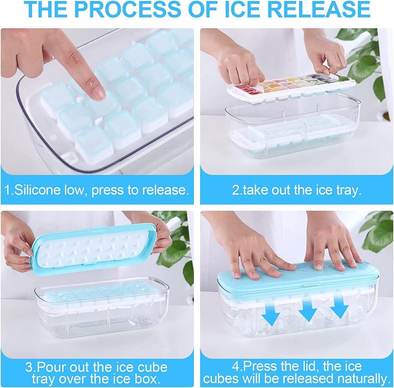 MVM Enterprise Ice Cube Tray Single Layer BPA Free Ice Cube Tray Set with Lid Storage Bin Silicone 24 Grid Ice Cube Tray for Cocktails Whisky Chocolate Tea Coffee Home Use Ice Cube Tray Set 1 pcs - Image 4