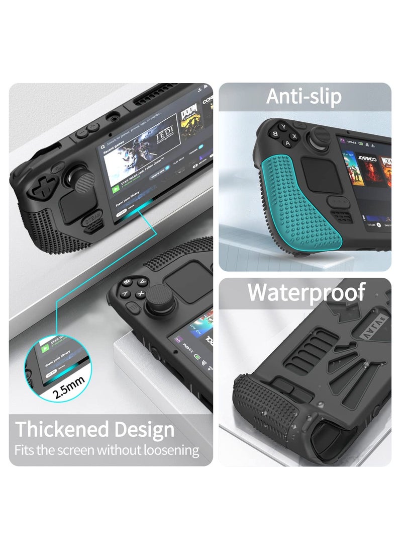 2023 Steam Deck Standing Protective Case Thickening Silicone Accessories Protector Soft Cover Skin Shell with 2 Pairs Thumb Grips Full Protection Kit to Anti-Slip for Valve Stream Deck - Image 4